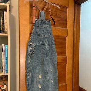 Distressed L denim overall dress